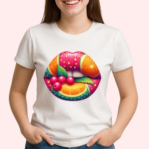 Tricou Buze femeie cu efect metalic si trandafir roz, Lip gloss, Copii | Dama - Img 2