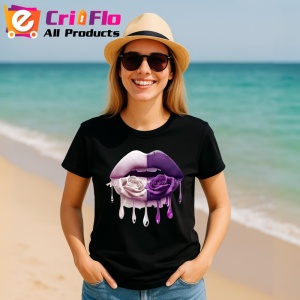 Tricou Buze femeie curcubeu cu trandafir galben, Lip gloss, Copii | Dama, culoare negru - Img 10