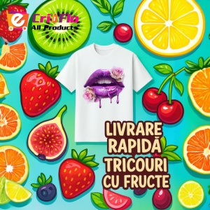 Tricou Buze femeie mov cu trandafiri si picaturi roz, Lip gloss, Copii | Dama - Img 7