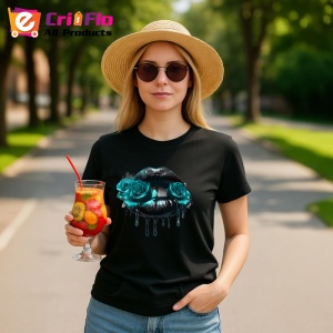 Tricou Buze femeie negre cu trandafiri rosii luciosi, Lip gloss, Copii | Dama, culoare negru - Img 15