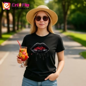 Tricou Buze femeie negre lucioase cu trandafir gri, Lip gloss, Copii | Dama, culoare negru - Img 9