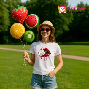 Tricou Buze femeie rosii cu trandafir alb contrastant, Lip gloss, Copii | Dama - Img 10