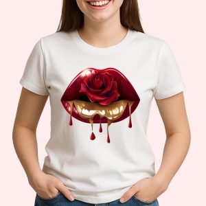 Tricou Buze femeie rosii cu trandafir alb si rosu, Lip gloss, Copii | Dama - Img 2