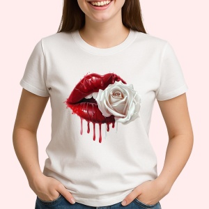 Tricou Buze femeie roz si auriu cu trandafiri roz pal, Lip gloss, Copii | Dama - Img 2