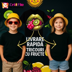 Tricou Buze jumatate rosu jumatate negru cu trandafiri, Lip gloss, Copii | Dama, culoare negru - Img 12