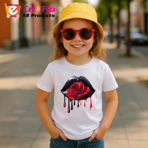 Tricou Buze negre cu trandafir rosu aprins, Lip gloss, Copii | Dama - Img 5