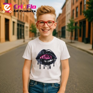 Tricou Buze negre cu trandafir roz inchis, Lip gloss, Copii | Dama - Img 6