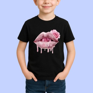 Tricou Buze nude cu trandafir si aur lichid, Lip gloss, Copii | Dama, culoare negru - Img 2
