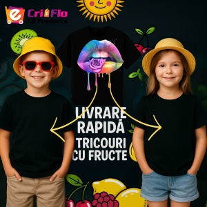 Tricou Buze nude cu trandafir si aur lichid, Lip gloss, Copii | Dama, culoare negru - Img 18