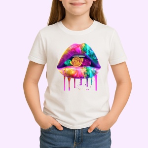 Tricou Buze pastel cu trandafir violet, Lip gloss, Copii | Dama - Img 2
