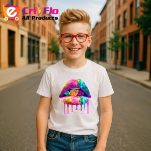 Tricou Buze pastel cu trandafir violet, Lip gloss, Copii | Dama - Img 11