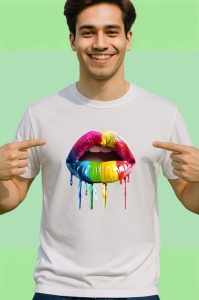 Tricou Buze pop art in degradee curcubeu fundal alb Copii | Dama | Barbat - Img 2