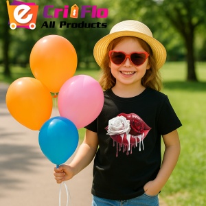 Tricou Buze rosu intens cu trandafir si auriu lichid, Lip gloss, Copii | Dama, culoare negru - Img 9