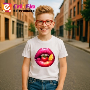 Tricou Buze violet cu trandafiri roz si mov, Lip gloss, Copii | Dama - Img 17