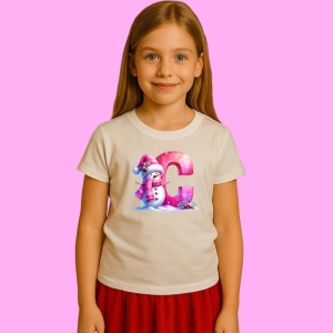Tricou C Litera Craciun Roz Cu Om De Zapada Fulgi De Zapada, din bumbac 100% Copii | Dama | Barbat