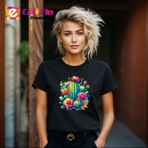 Tricou Cactus bloom desert flowers art, cactus inflorit cu flori de desert, Copii | Dama | Barbat , tricou negru - Img 9
