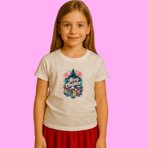Tricou Cadouri Langa Brad Merry Christmas, din bumbac 100%, tricou alb, Copii | Dama | Barbat - Img 2