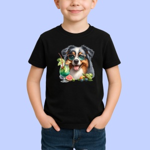 Tricou Caine australian shepherd ochelari cocktail verde fructe, Copii | Dama | Barbat , tricou negru - Img 2