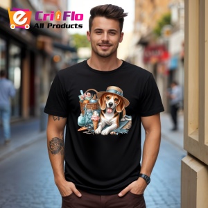 Tricou Caine beagle palarie plaja limonada inghetata, Copii | Dama | Barbat , tricou negru - Img 10