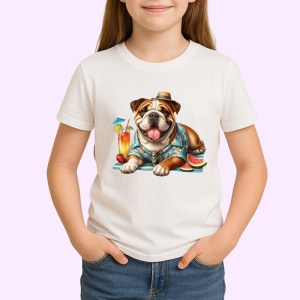 Tricou caine bulldog englez camasa tropicala cocktail pepene, Copii | Dama | Barbat - Img 3