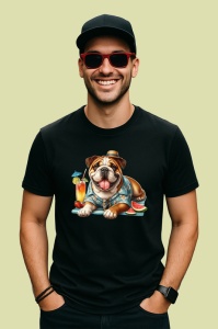 Tricou Caine bulldog englez camasa tropicala cocktail pepene, Copii | Dama | Barbat , tricou negru - Img 4