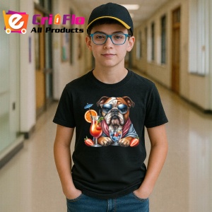 Tricou Caine bulldog englez cocktail portocala pahar vara, Copii | Dama | Barbat , tricou negru - Img 5