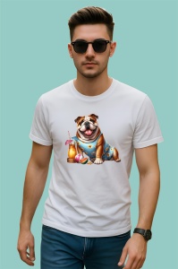 Tricou caine bulldog englez cocktail vara flori pepene, Copii | Dama | Barbat - Img 2