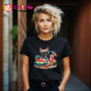 Tricou Caine bulldog francez piscina pepene cocktail, Copii | Dama | Barbat , tricou negru
