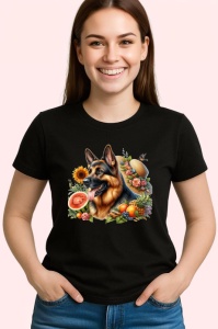 Tricou Caine ciobanesc german fructe pepene cocktail vara, Copii | Dama | Barbat , tricou negru - Img 3