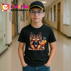 Tricou Caine ciobanesc german ochelari cocktail rosu vara, Copii | Dama | Barbat , tricou negru - Img 5