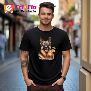 Tricou Caine ciobanesc german ochelari cocktail tropical, Copii | Dama | Barbat , tricou negru - Img 10