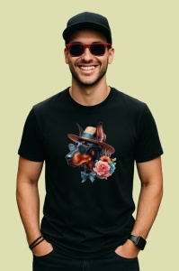 Tricou Caine doberman vara palarie ochelari soare floare, Copii | Dama | Barbat , tricou negru - Img 4