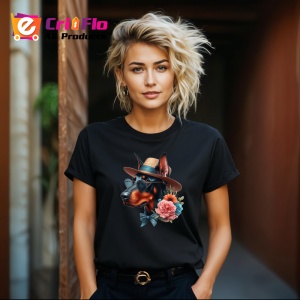 Tricou Caine doberman vara palarie ochelari soare floare, Copii | Dama | Barbat , tricou negru - Img 8