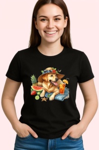Tricou Caine labrador palarie cocktail pepene ochelari soare, Copii | Dama | Barbat , tricou negru - Img 3