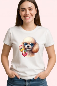 Tricou caine pudel crem ochelari cocktail roz cu pai, Copii | Dama | Barbat - Img 4