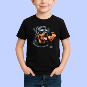 Tricou Caine rottweiler vara ochelari cocktail portocala, Copii | Dama | Barbat , tricou negru - Img 2