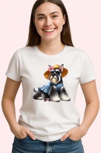 Tricou caine schnauzer palarie paie camasa albastra vara, Copii | Dama | Barbat - Img 4
