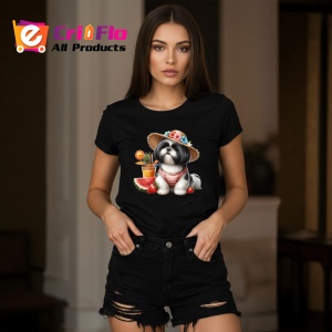 Tricou Caine shih tzu palarie floare cocktail pepene vara, Copii | Dama | Barbat , tricou negru - Img 7