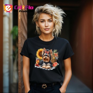 Tricou Caine yorkshire fundita pepene floarea soarelui, Copii | Dama | Barbat , tricou negru - Img 8