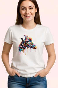 Tricou Cal cu decor artistic si coama colorata fundal alb Copii | Dama | Barbat