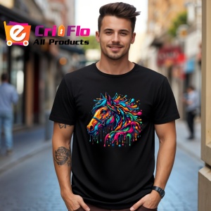 Tricou Cal salbatic in miscare cu explozie de culoare Copii | Dama | Barbat, culoare negru - Img 5