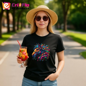 Tricou Cal salbatic in miscare cu explozie de culoare Copii | Dama | Barbat, culoare negru - Img 7