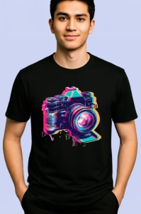 Tricou Camera foto moderna in stil graffiti neon Copii | Dama | Barbat, culoare negru - Img 2