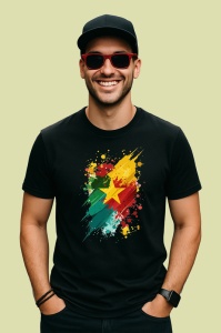 Tricou Cameroon Steag Splash Art, Copii | Dama | Barbat, culoare negru - Img 2