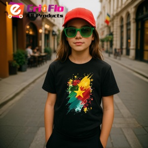 Tricou Cameroon Steag Splash Art, Copii | Dama | Barbat, culoare negru - Img 7