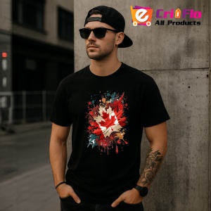 Tricou Canada Steag Splash Art, Copii | Dama | Barbat, culoare negru - Img 6