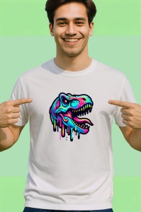 Tricou Cap de dinozaur stil graffiti fundal alb Copii | Dama | Barbat - Img 2