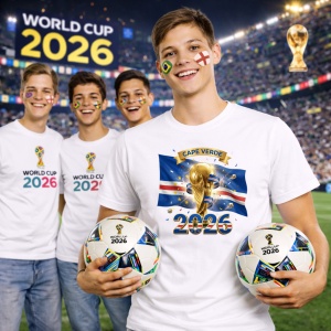 Tricou Cape Verde World Cup 2026 Fifa, din bumbac 100%, tricou alb, Copii | Dama | Barbat - Img 7