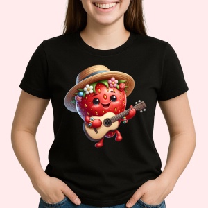 Tricou Capsuna amuzanta de vara cantaret, Fructe, Copii | Dama, culoare negru - Img 2