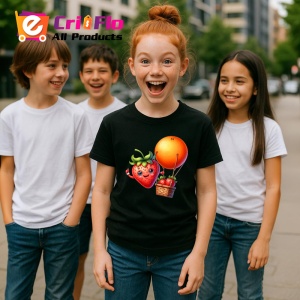 Tricou Capsuna amuzanta de vara cu balonul cu aer, Fructe, Copii | Dama, culoare negru - Img 5